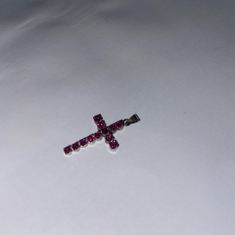 Genuine Precious Gem Ruby Cross Necklace Pendant - Picture 8 of 8